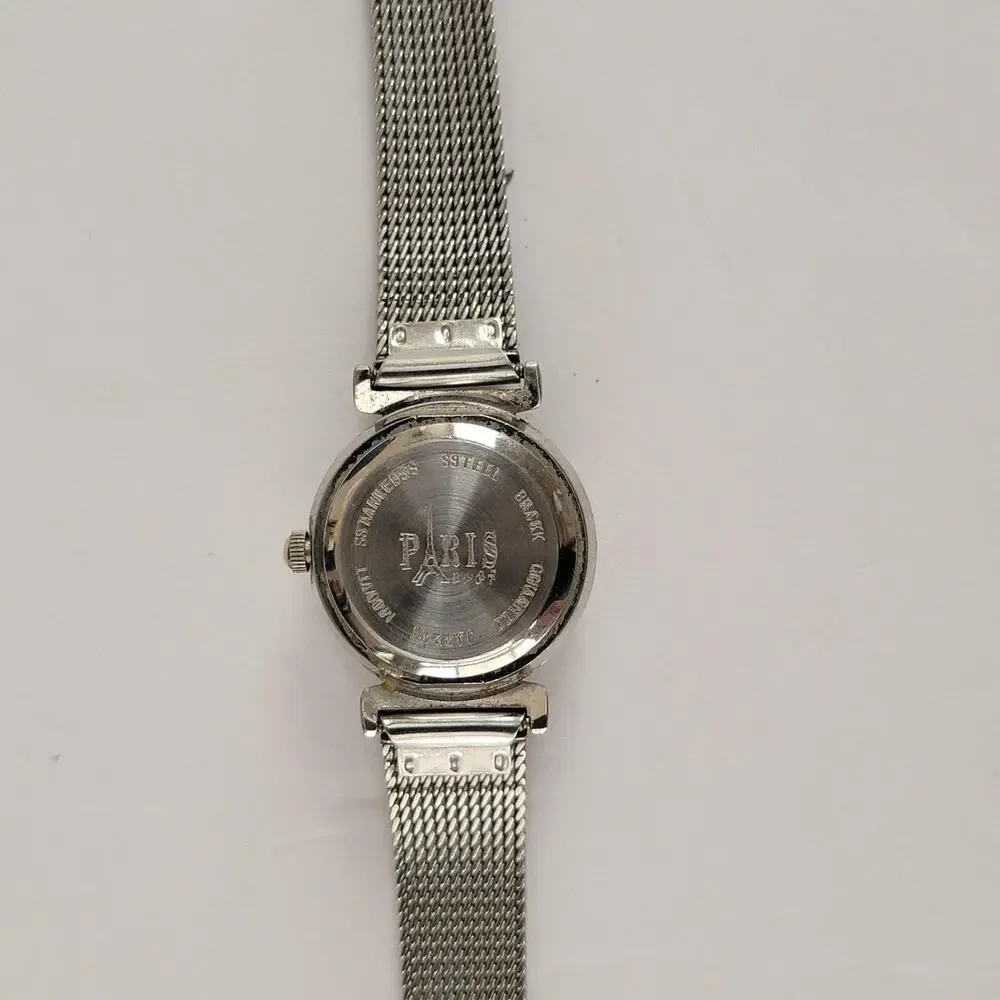 Paris Womens Watch 20mm Blue Dial Silver Case Stainless Mesh Bracelet Quartz